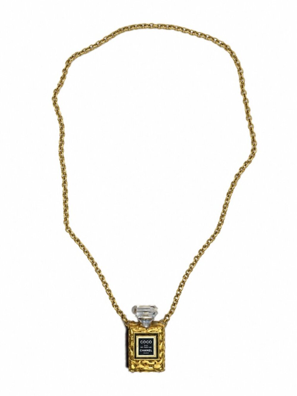 Vintage Chanel COCO Perfume Bottle Gold-Tone Pendant Necklace
